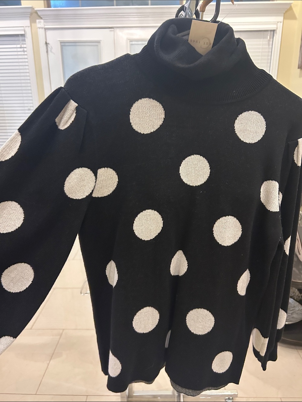NWT Cato Black Turtleneck Sweater with White Polka Dots